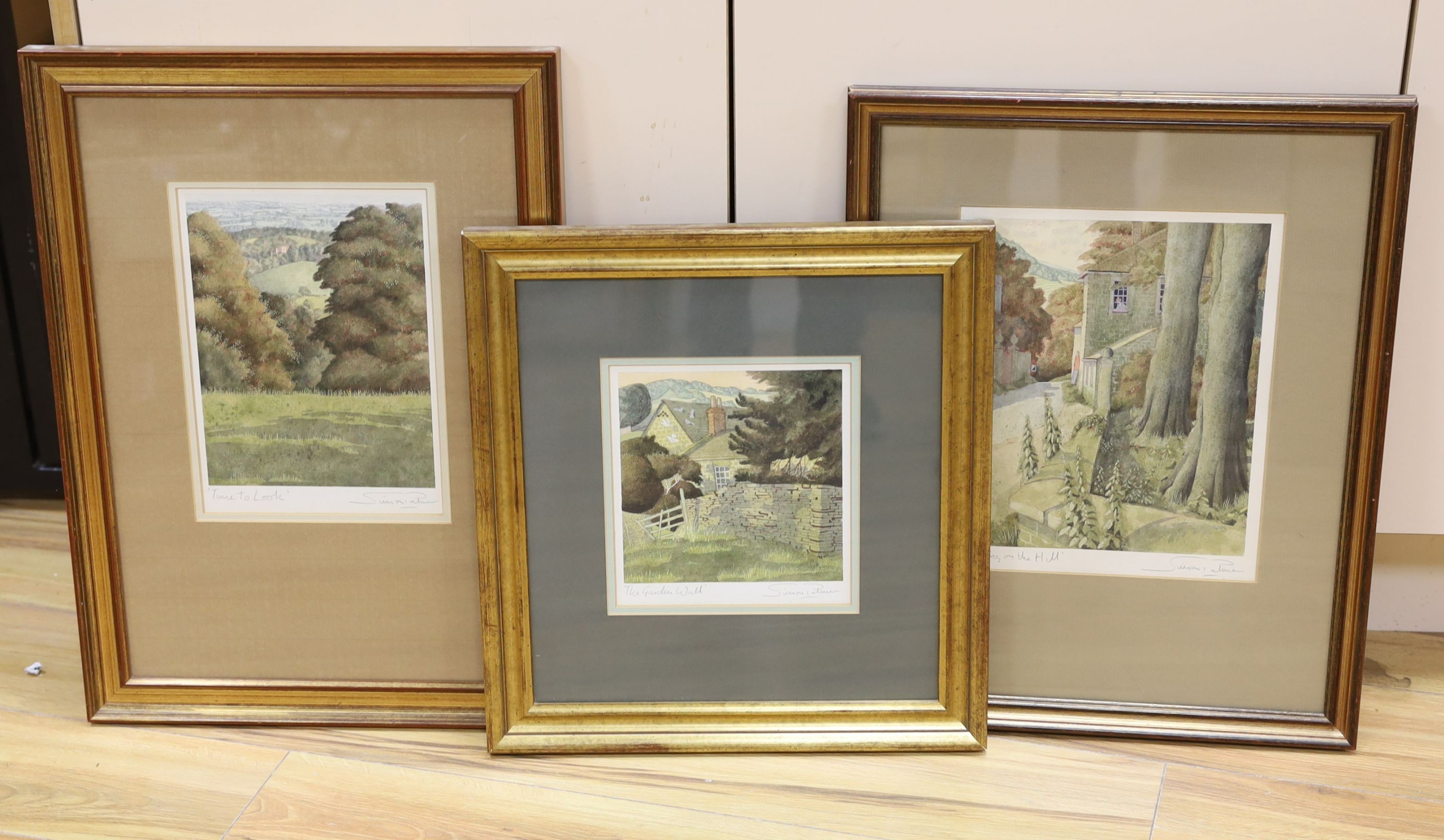 Simon Palmer (1956-), three watercolours, 'Meeting on the hill', 'Time to look' and 'The garden wall', all signed in pencil, 27 x 22cm, 24 x 18cm and 17 x 17cm